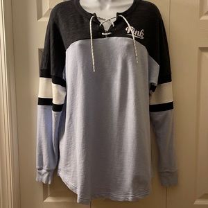 PINK Lace-up Neck Sweatshirt